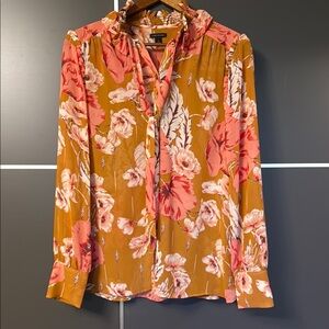 Ann Taylor Pink Pleated Tie Front Blouse